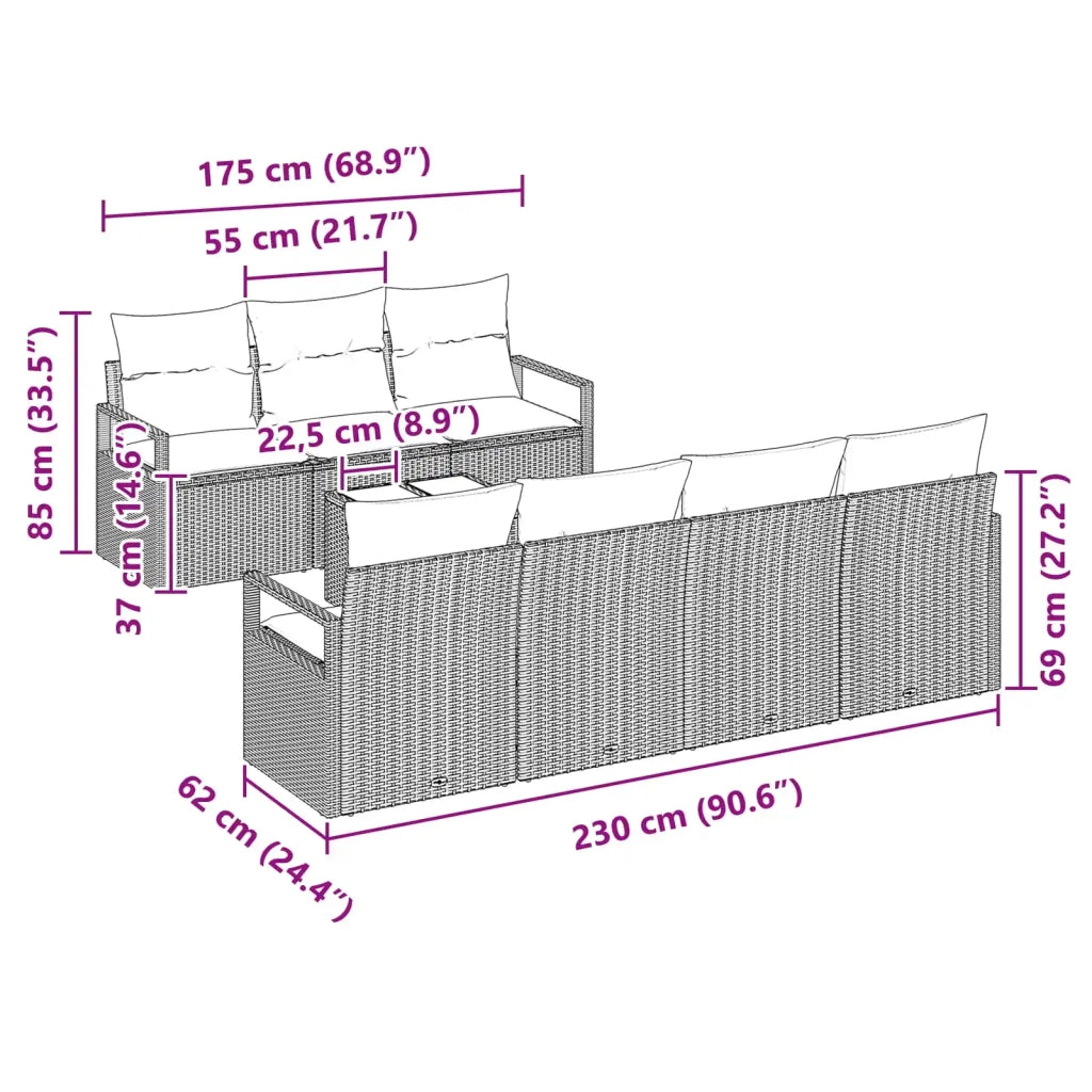 Set di divani con cuscino 8 pcs Grigio polyrattan 3346295