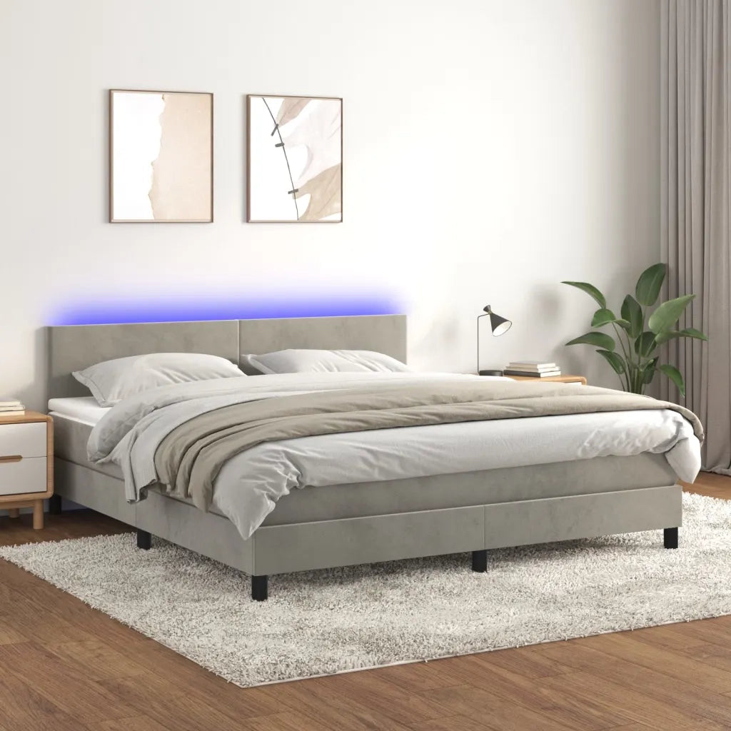 Letto a Molle con Materasso e LED Grigio Chiaro 180x200 cm Velluto