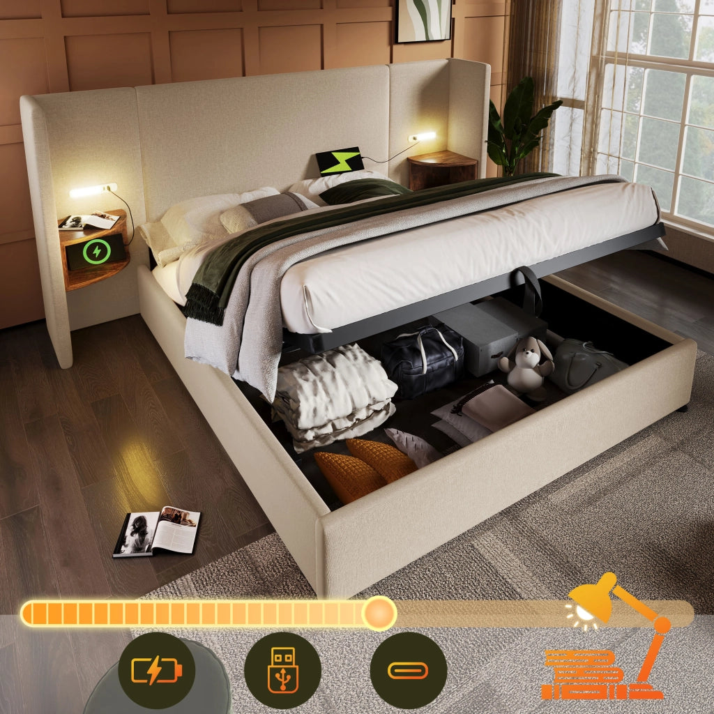 Letto matrimoniale 160x200 beige con sollevamento idraulico
