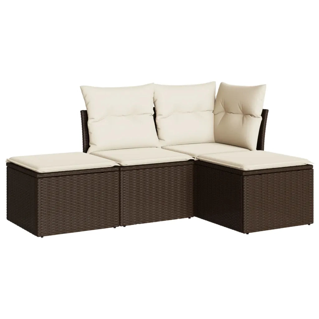 Set Divano da Giardino 4 pz con Cuscini Marrone in Polyrattan