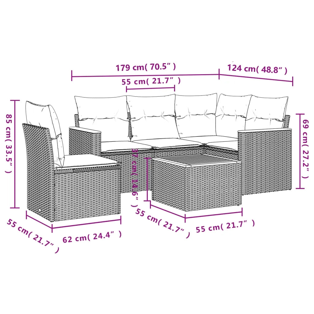 Set Divano da Giardino 6 pz con Cuscini Beige in Polyrattan