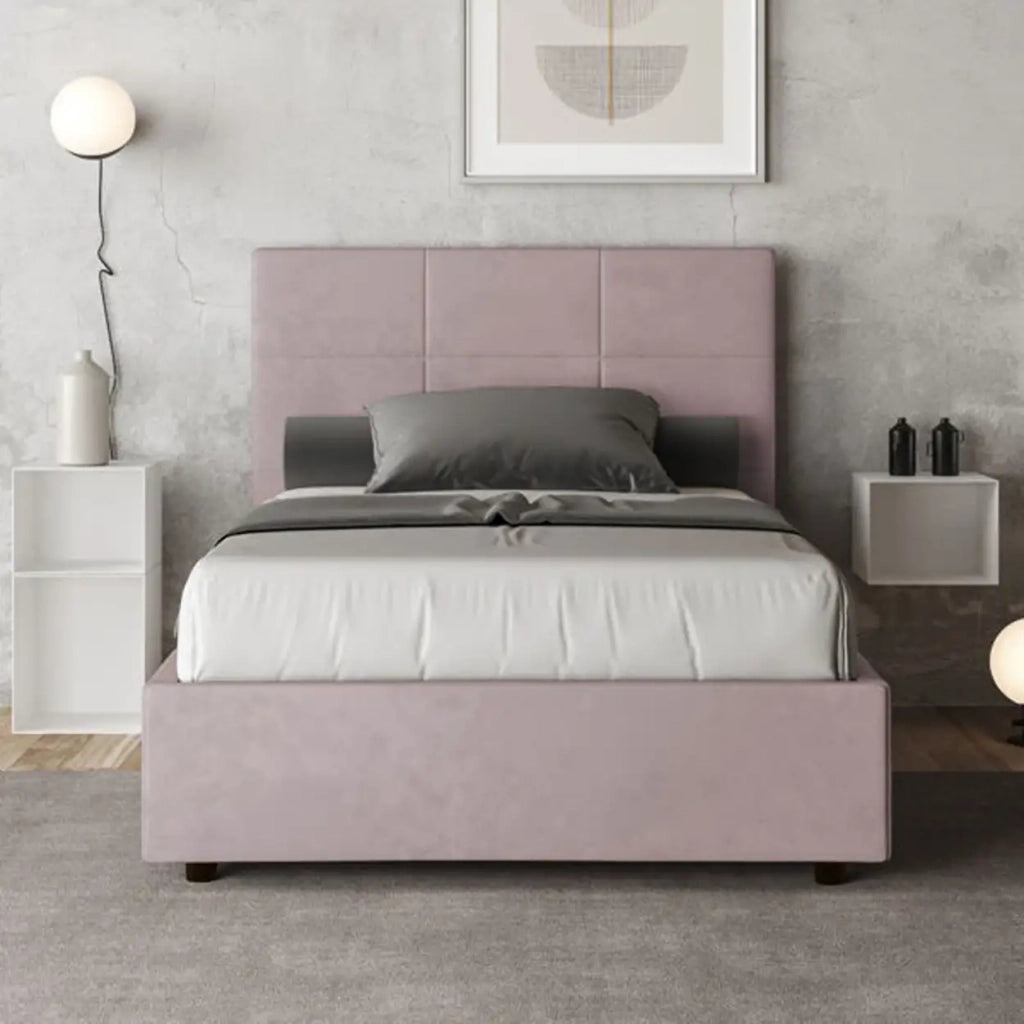 Letto una piazza e mezza contenitore imbottito 120x200 microfibra glicine Mika