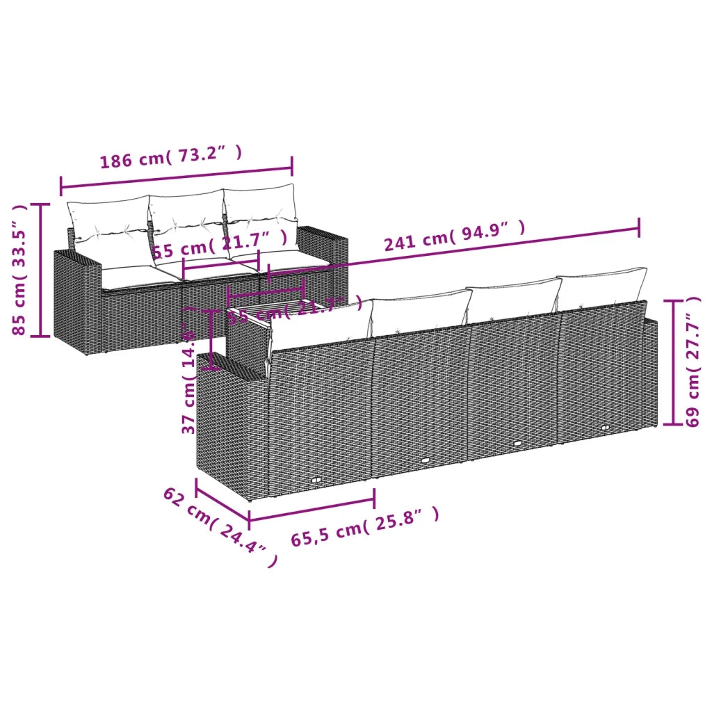 Set Divano da Giardino 8 pz con Cuscini Grigio in Polyrattan 3256361