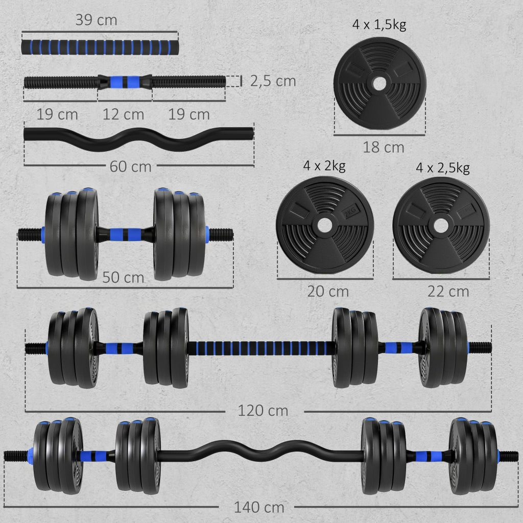 Kit Pesi Regolabili 25 kg 3 in 1 ¨C Minimal ¨C Blu