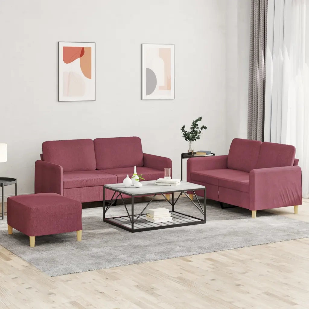 Set di Divani 3 pz con Cuscini Rosso Vino in Tessuto 3202100