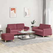 Set di Divani 3 pz con Cuscini Rosso Vino in Tessuto 3202100