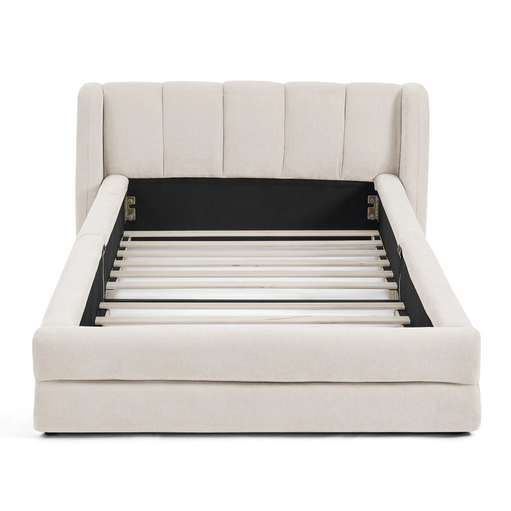 Letto singolo imbottito 90x200 cm in ciniglia beige