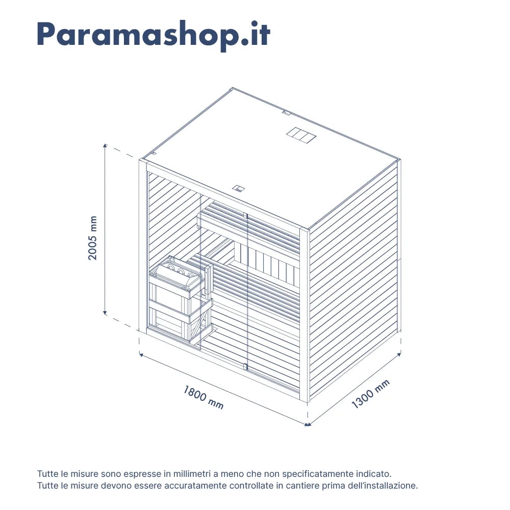 Sauna finlandese da interno 3-4 persone 180x130cm h200 in legno di abete | Nirva