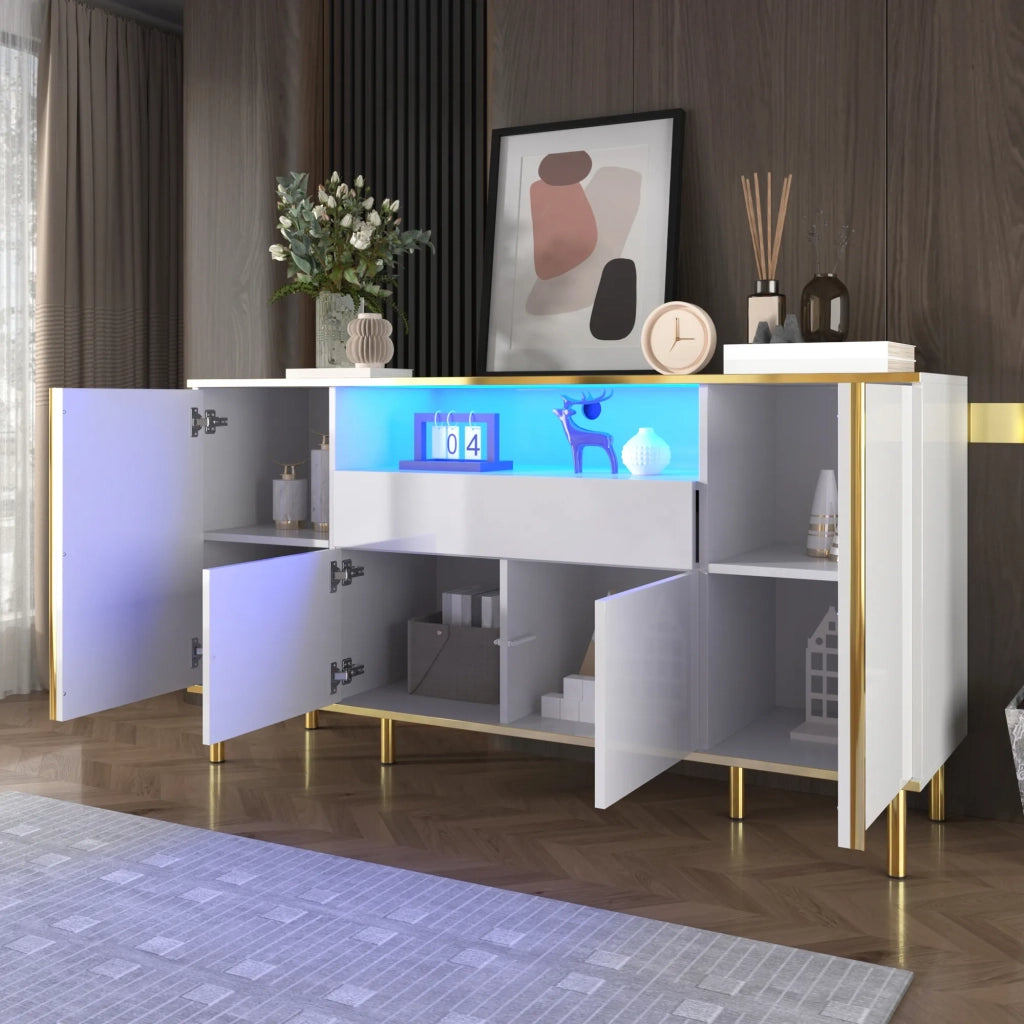 Sideboard bianco lucido 150x40x80 cm con 1 cassetto