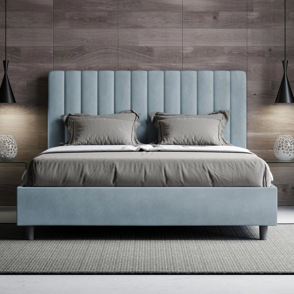 Letto Matrimoniale 160x190 cm con Rete e Contenitore Agueda Azzurro