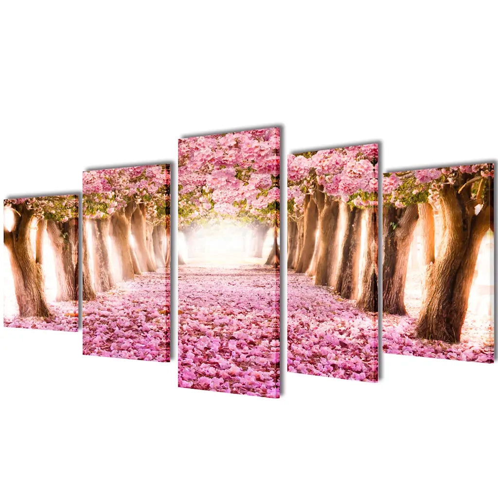 5 pz Set Stampa su Tela da Muro Fiori di Ciliegio 200 x 100 cm 241575