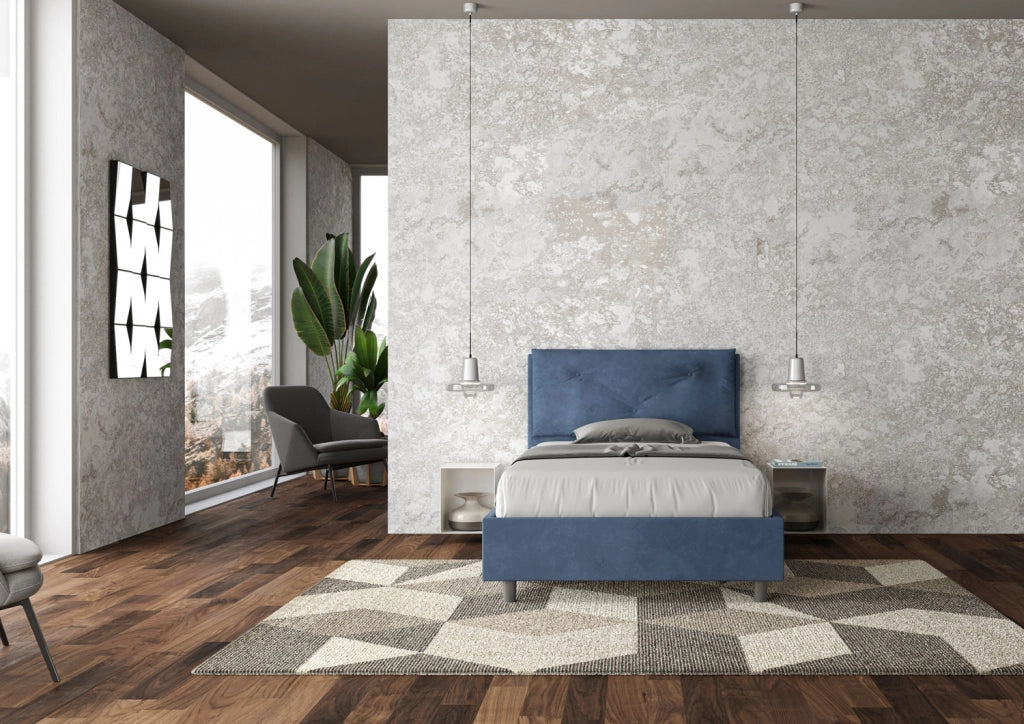 Letto 1 Piazza E Mezzo 110x210 cm con Rete Imbottito in Microfibra Appia Large Blu