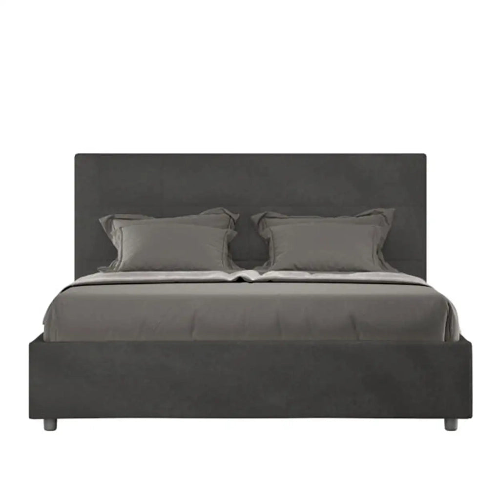 Letto matrimoniale contenitore imbottito 160x210 microfibra grigio Mika