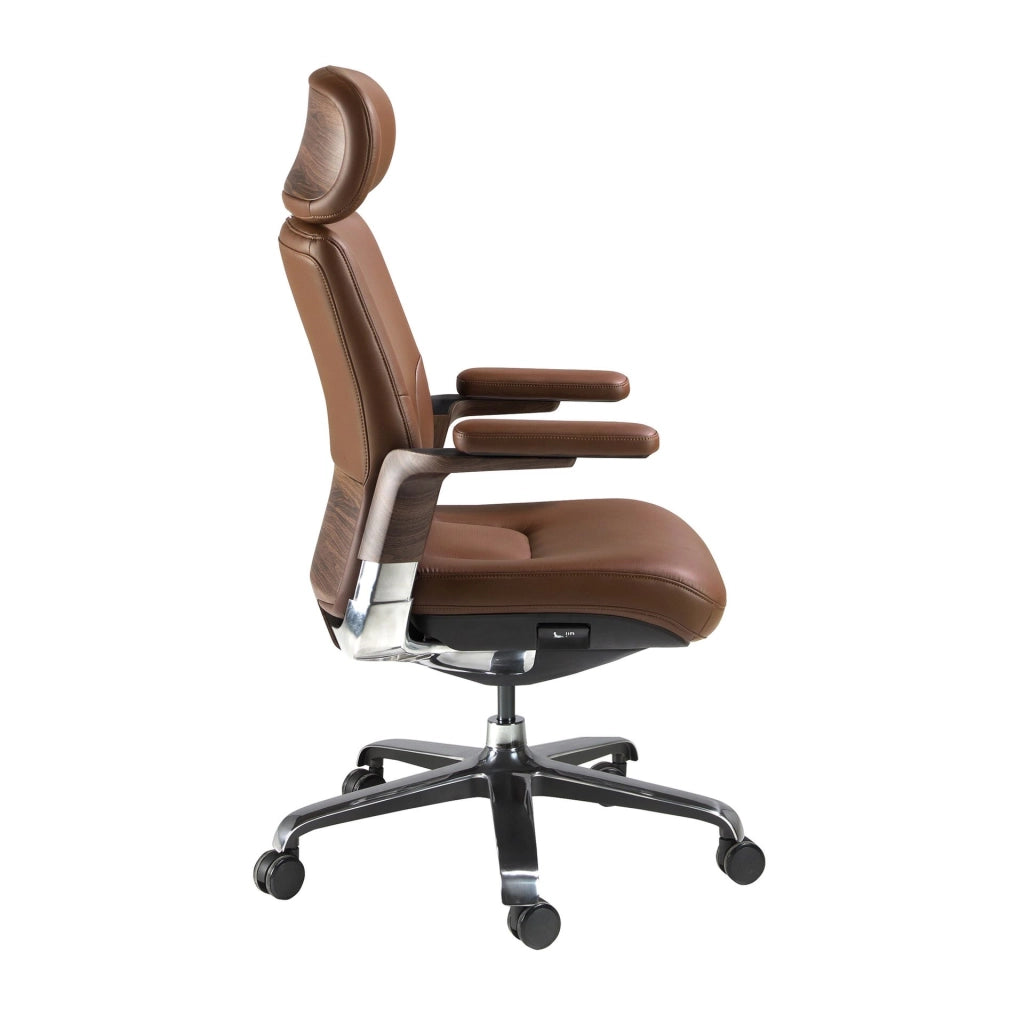 Sedia girevole da ufficio in similpelle marrone