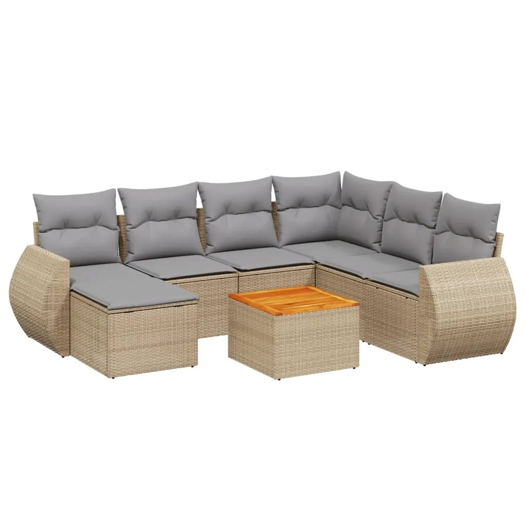 Set Divano da Giardino 8 pz con Cuscini Beige in Polyrattan