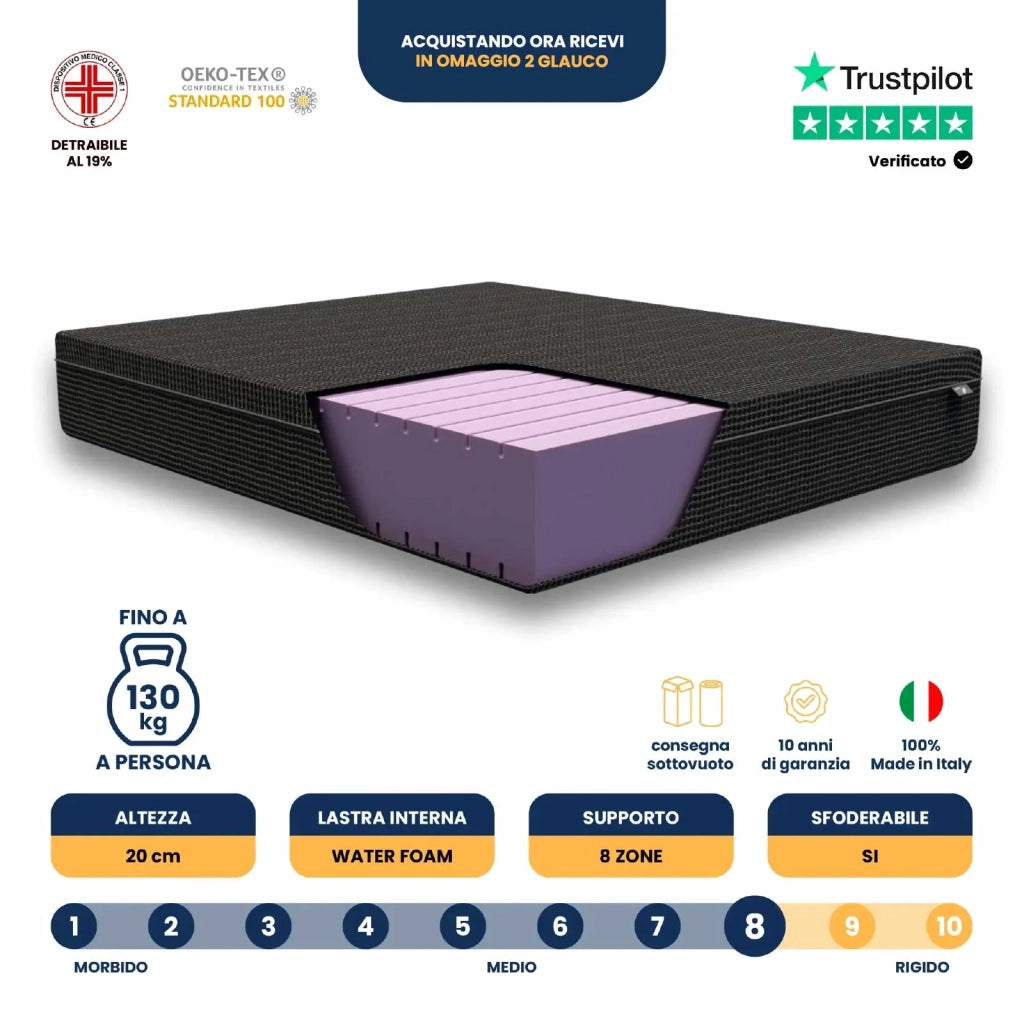 Materasso Matrimoniale Water Foam 140x190; Elevate il Vostro Riposo con Tecnologia Avanzata "Sceicco"