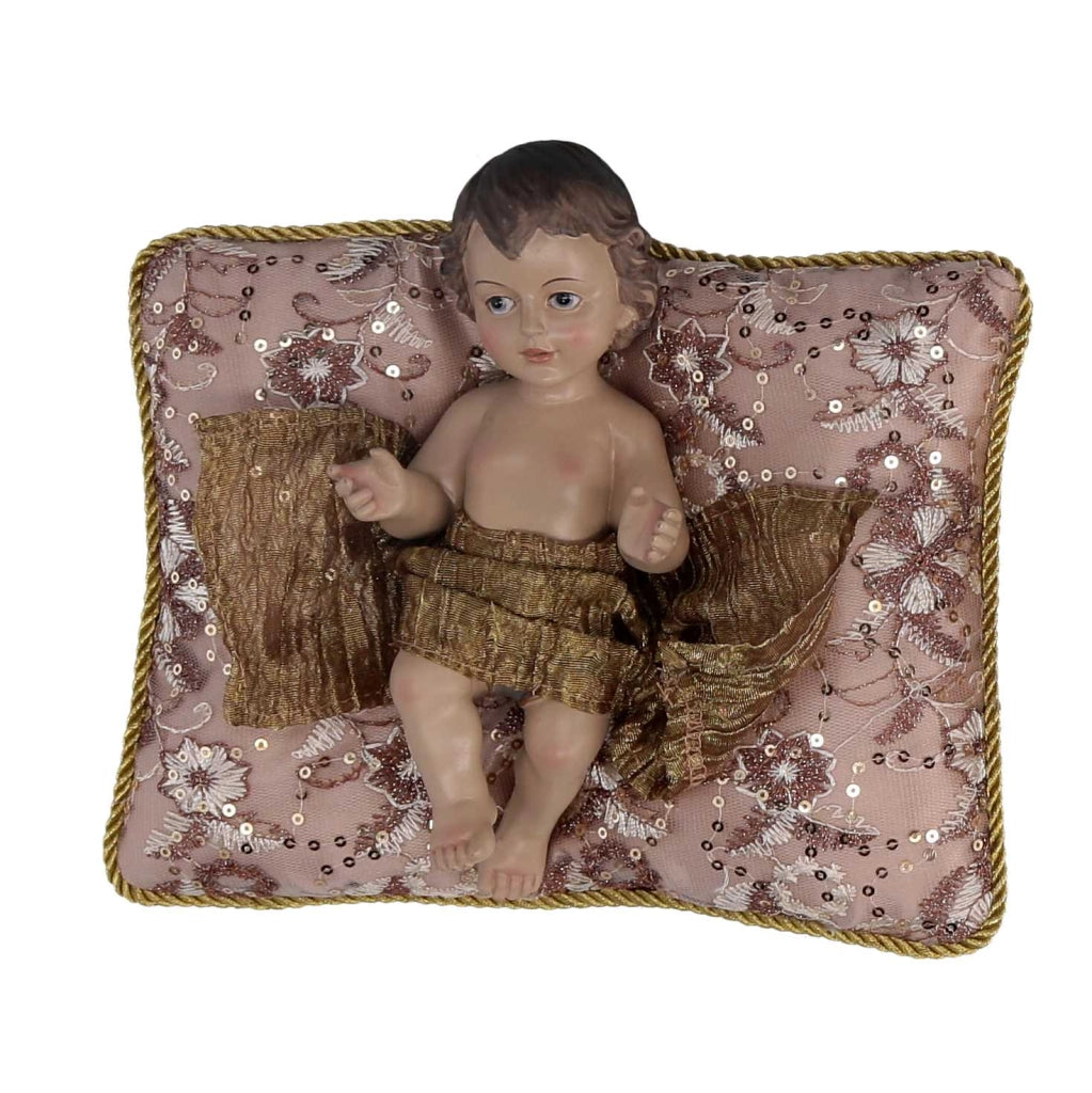 Natività tessuto su cuscino rosa cm xh23