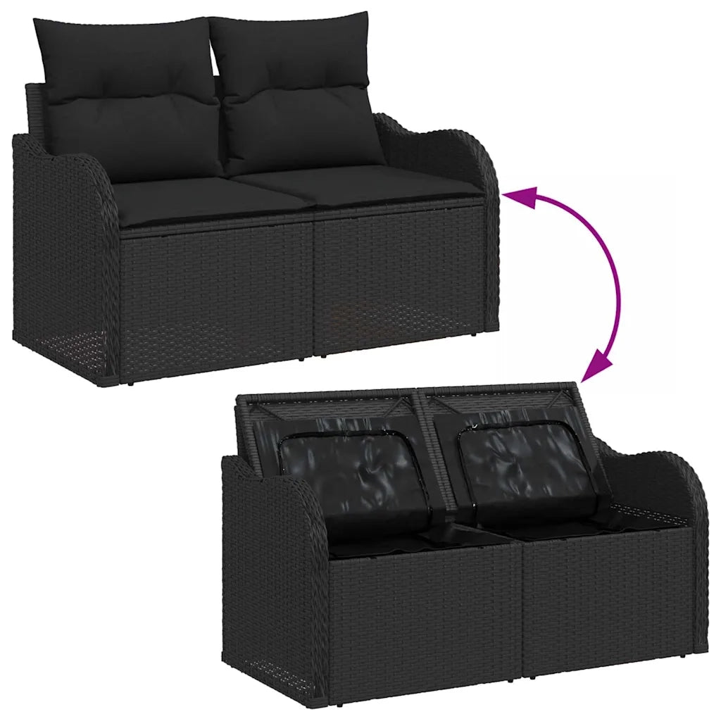 Set Divano da Giardino con archiviazione 9 pcs Nero Poly Rattan 3358172