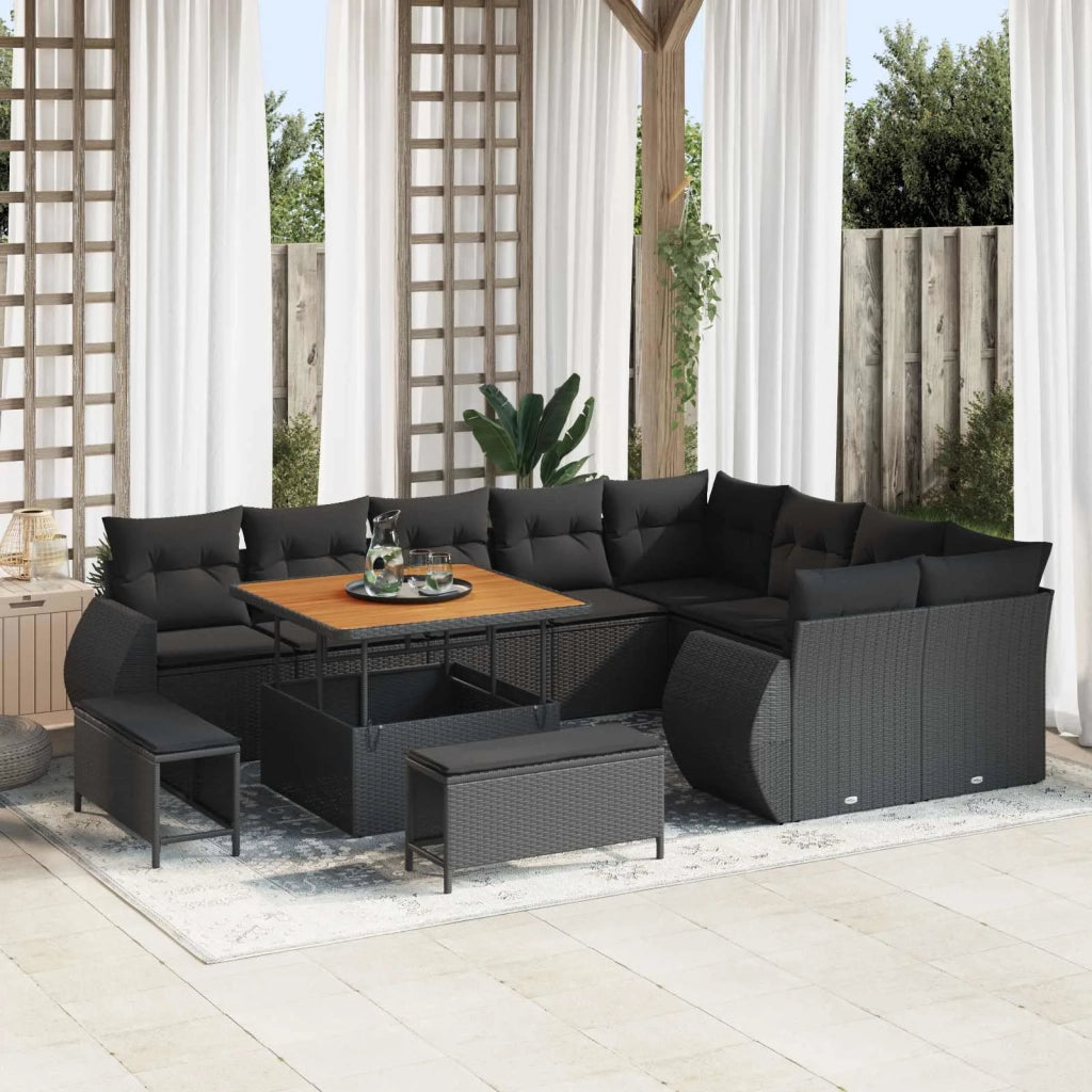 Set Divano da Giardino con cuscino 12 pcs Nero 3363854