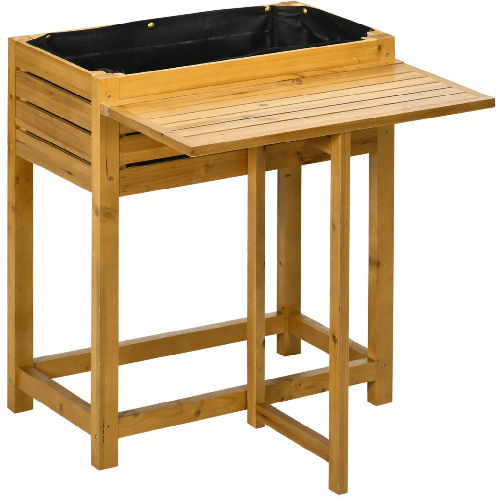 Fioriera rialzata con piano di lavoro pieghevole 64x63x74,5 cm in legno marrone