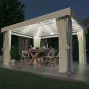 Gazebo con Tende e Stringa di Luci LED 4x3 m Bianco Crema 3070353