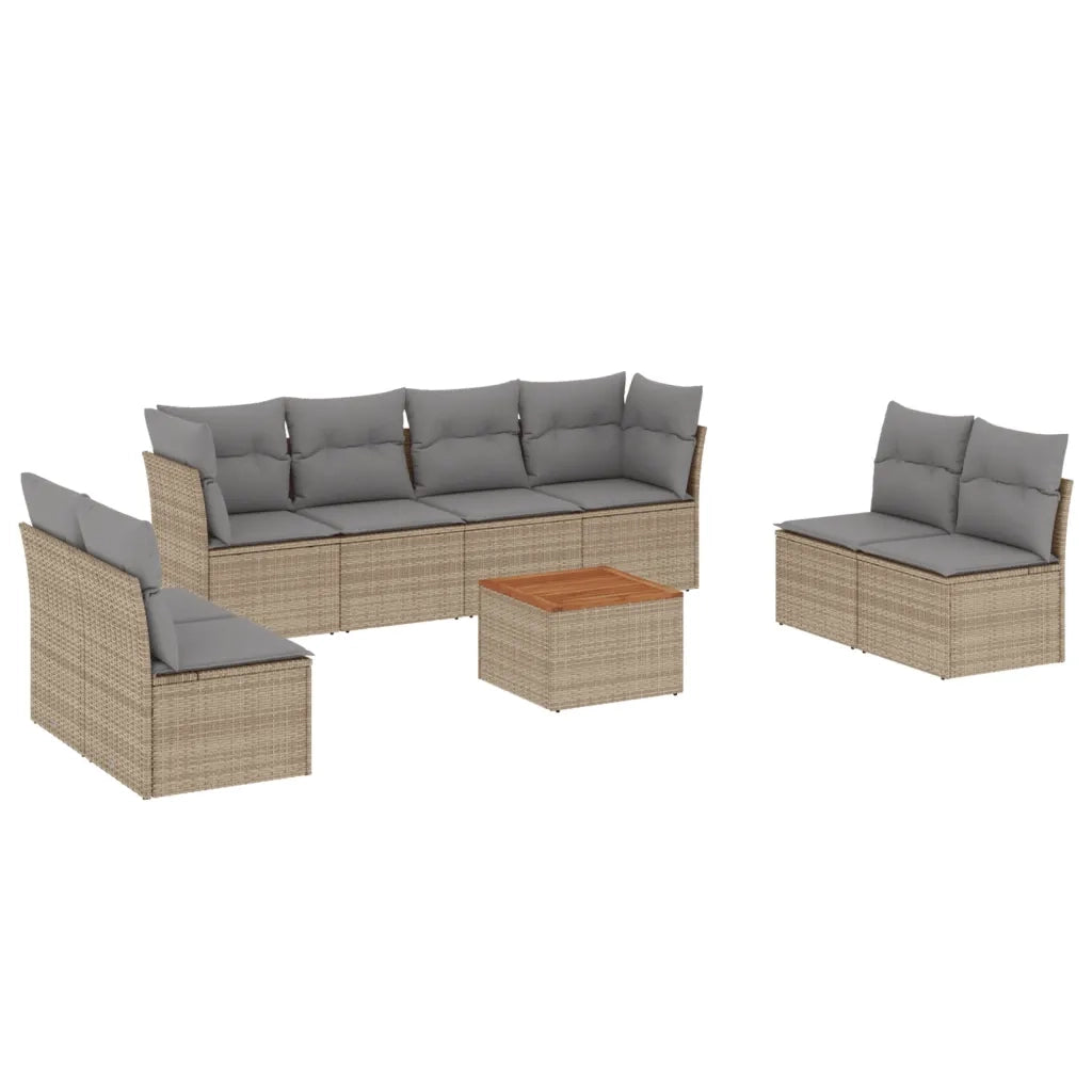 Set Divano da Giardino 9 pz con Cuscini Beige Misto Polyrattan 3255912