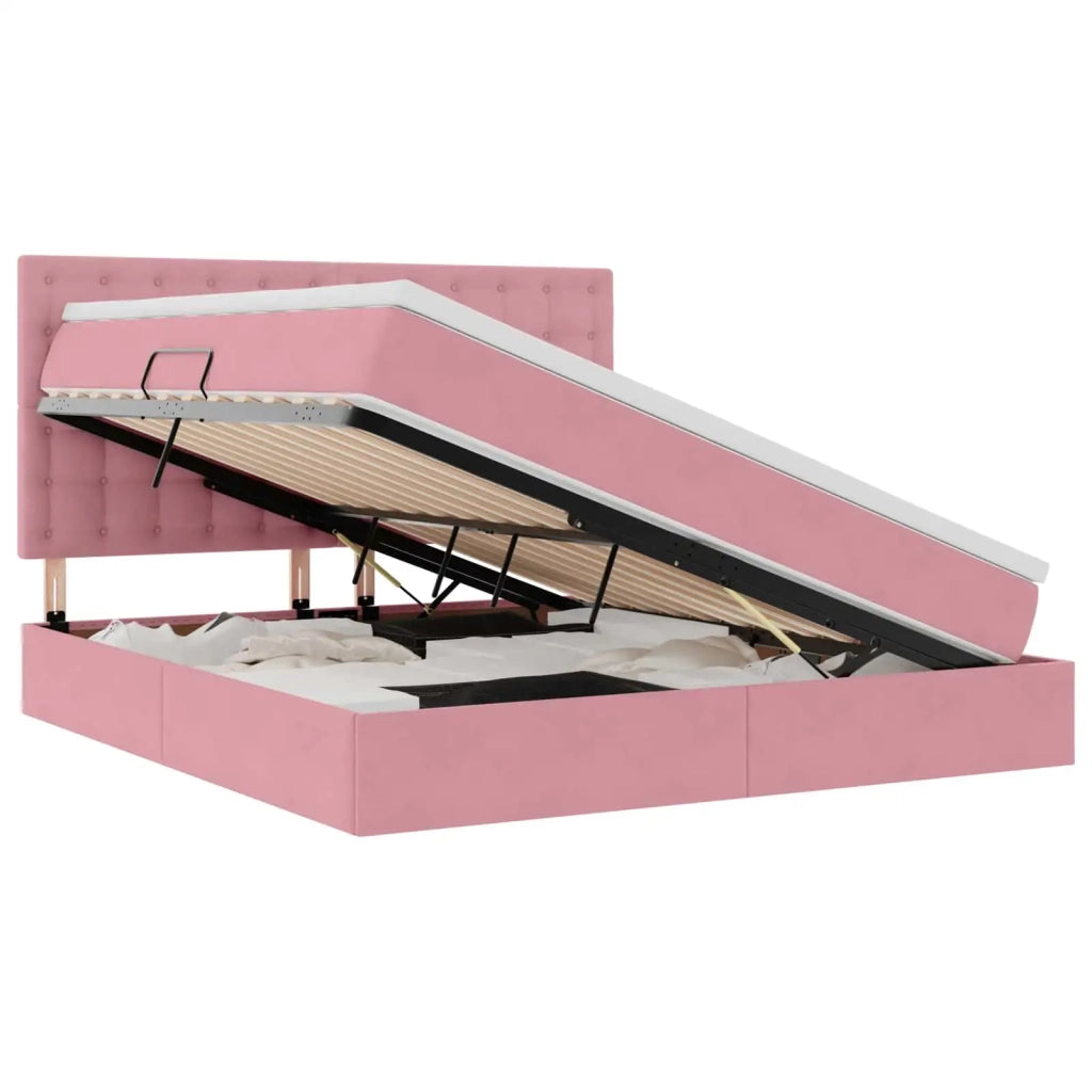 Letto con contenitore e materasso Rosa 160 x 200 cm Velluto