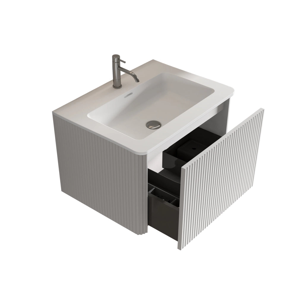 Mobile lavabo sospeso 60 cm bianco con cassetto push-to-open