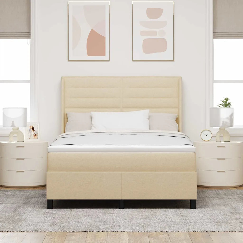 Letto a molle con materasso Crema 160 x 200 cm Tessuto
