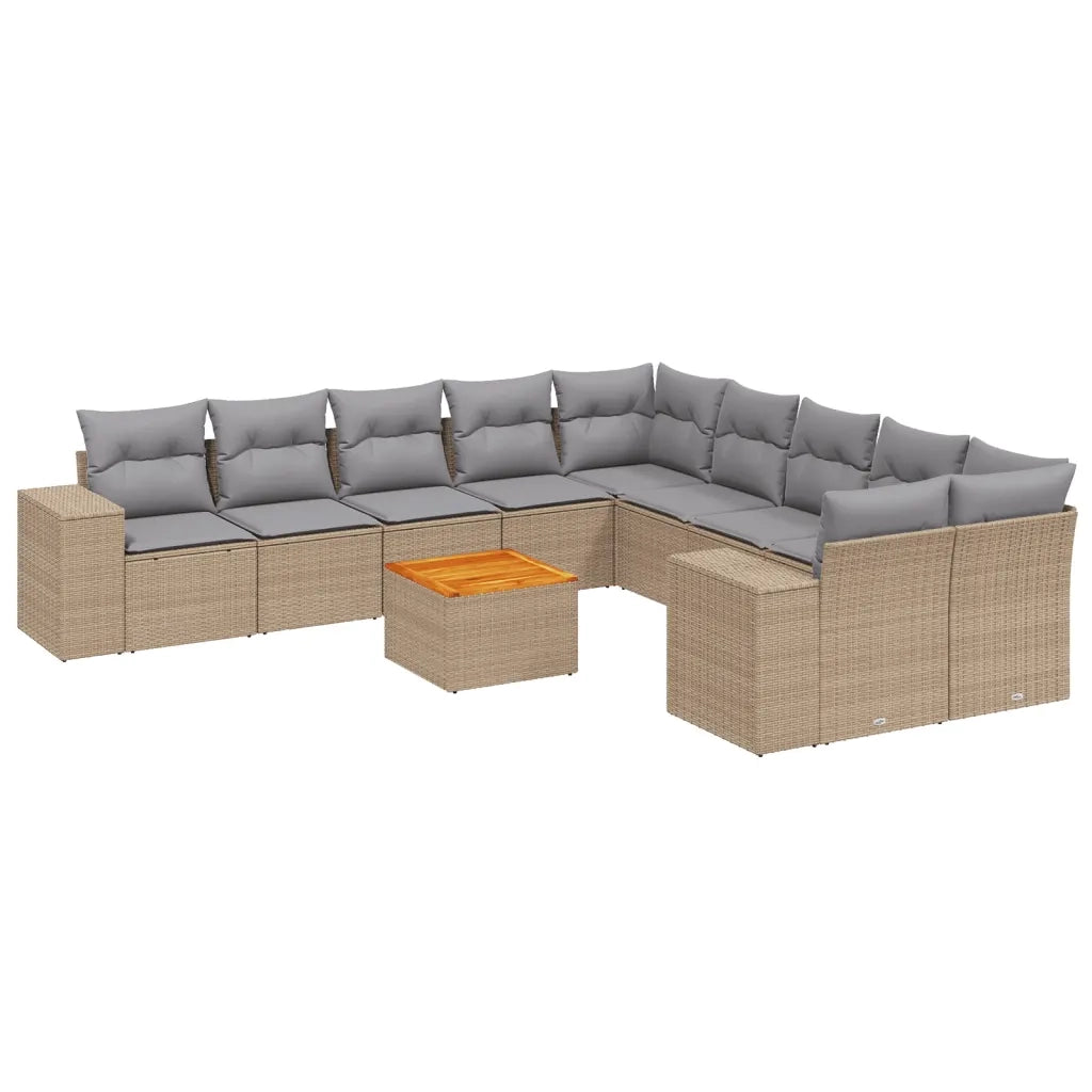 Set Divani da Giardino 11 pz con Cuscini Beige in Polyrattan 3257970