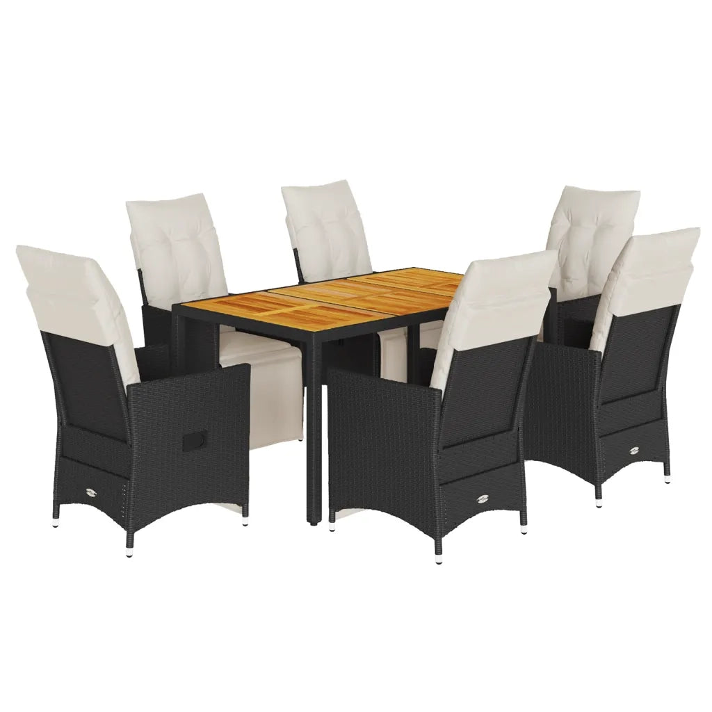 Set da Pranzo da Giardino 7 pz Nero con Cuscini in Polyrattan 3276858