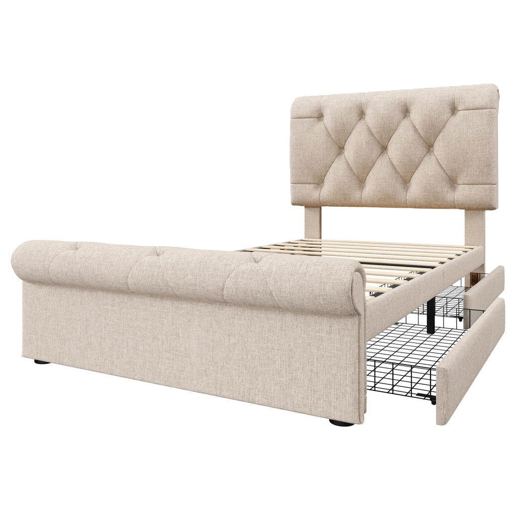 Letto singolo 90x200 cm imbottito con due cassetti