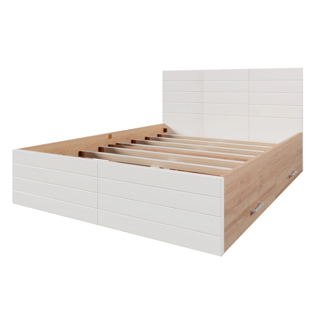 Letto matrimoniale 180x200 con due cassetti bianco e rovere