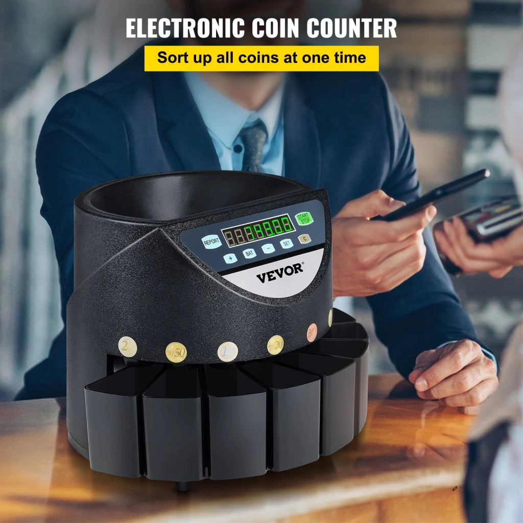 Contamonete Euro Elettrico 220V Selezionatrice di Monete KSW550-1 300 Monete/Min con 8 Vaschette Capacita 700 Monete Nero Compatto