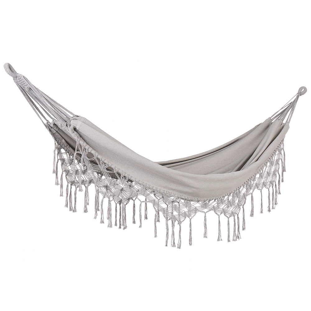 Amaca da giardino in cotone grigio chiaro e sedile altalena in poliestere per interni ed esterni in stile boho