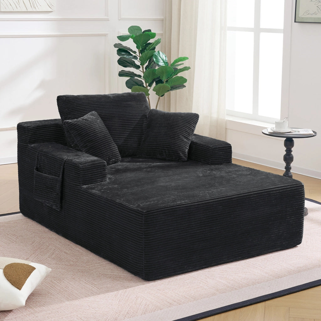 Divano Letto Convertibile con Tasche Laterali, Cuscini, in Corduroy Nero