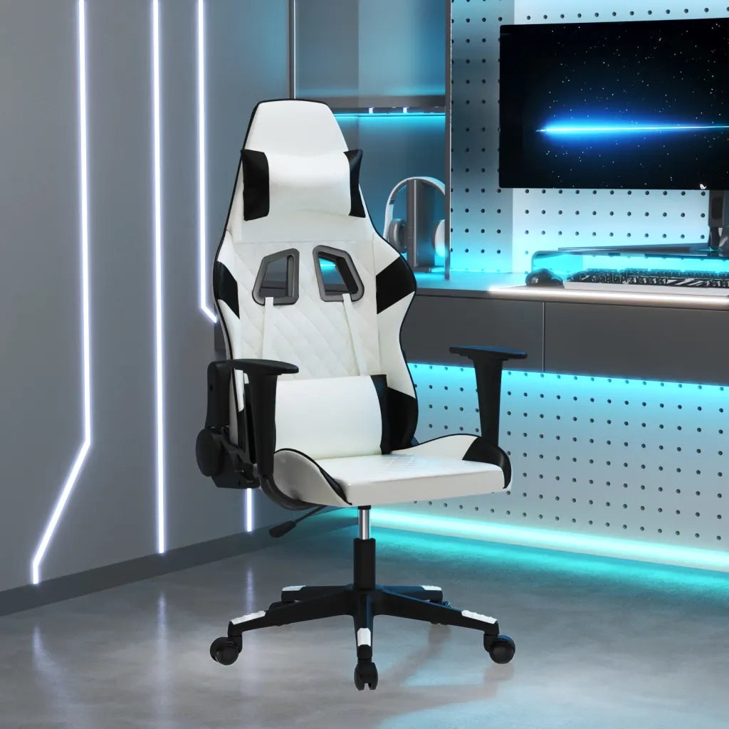 Sedia da Gaming Massaggiante Bianco e Nero in Similpelle 345520