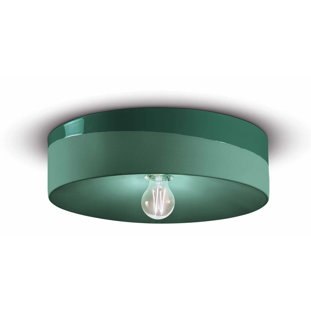 Plafoniera Grande Vintage Decò Pi Ceramica Verde Bottiglia 1 Luce E27