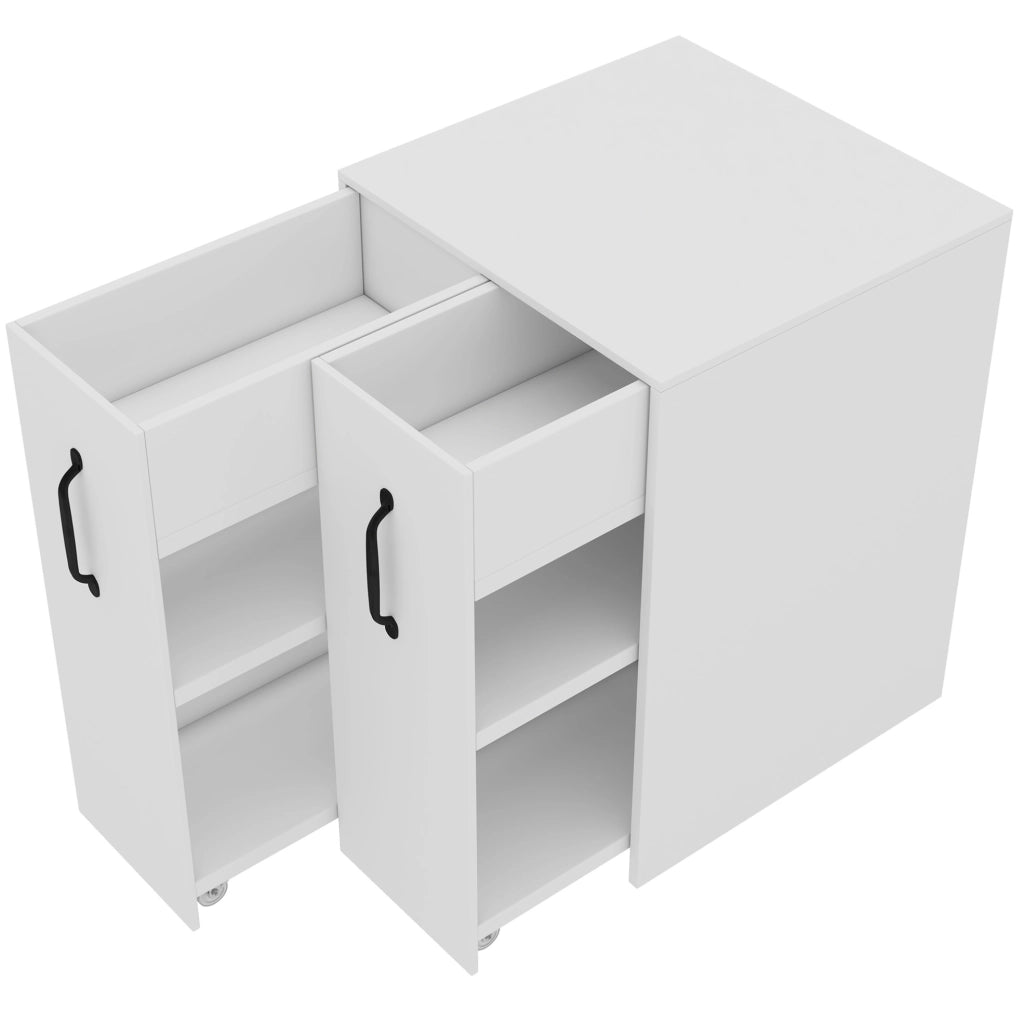 Libreria mobile 52x50x75 cm con cassetto e ripiani; reversibile; bianca