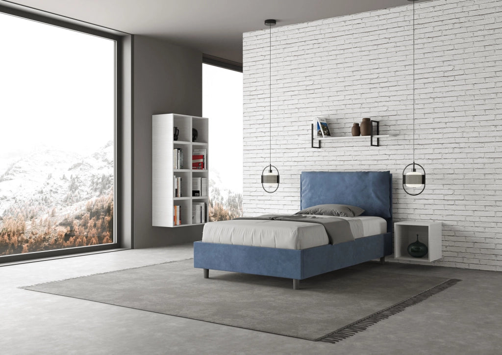 Letto 1 Piazza E Mezzo 110x210 cm con Rete Imbottito in Microfibra Antea Large Blu