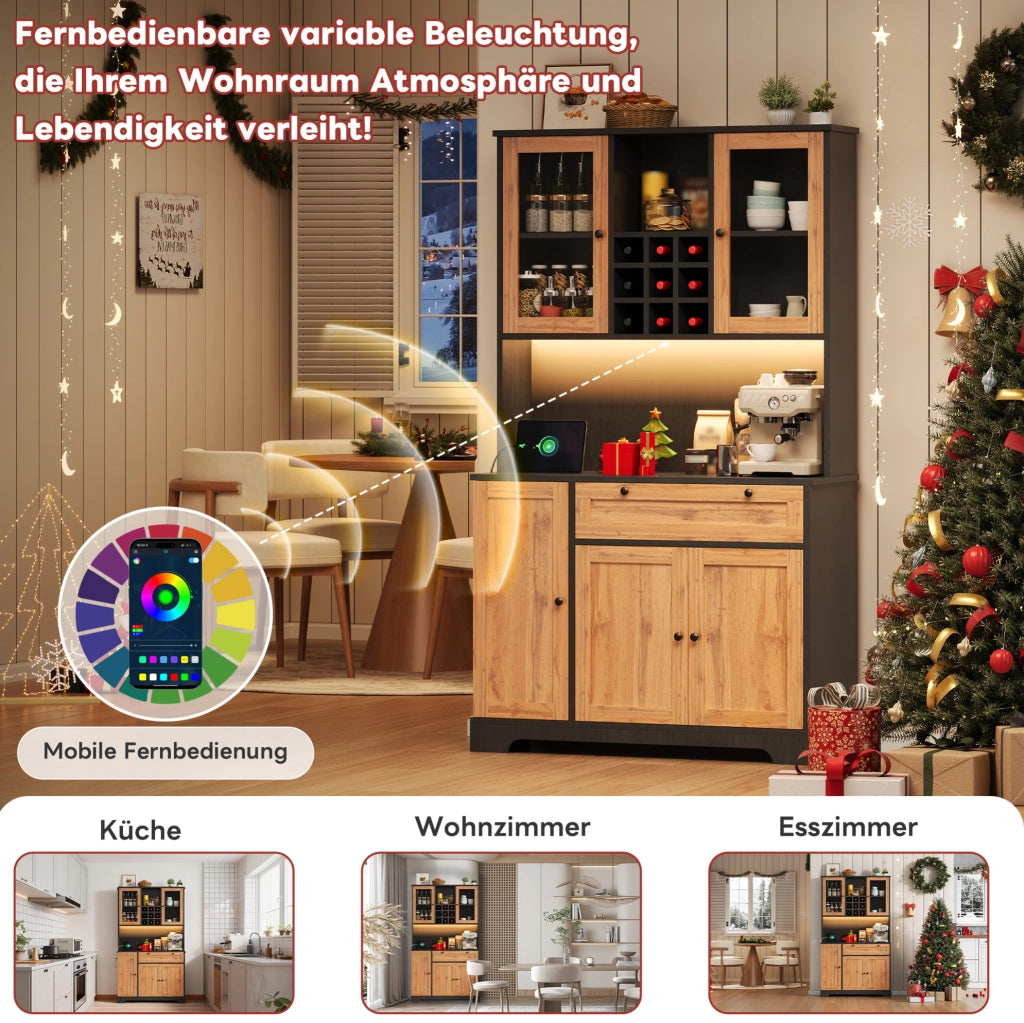 Mobile cucina con LED, prese e portabottiglie 180x105x40 cm