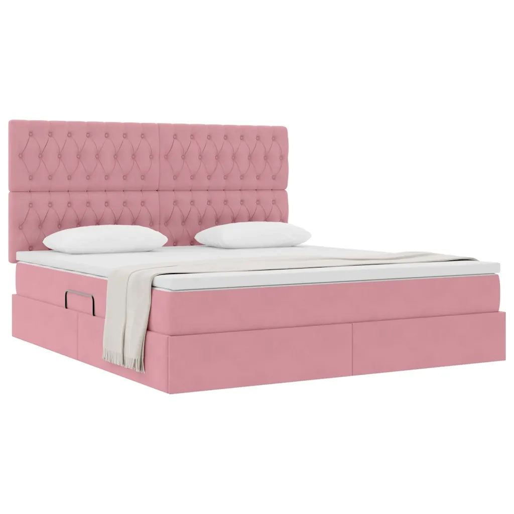 Letto con contenitore e materasso Rosa 160 x 200 cm Velluto