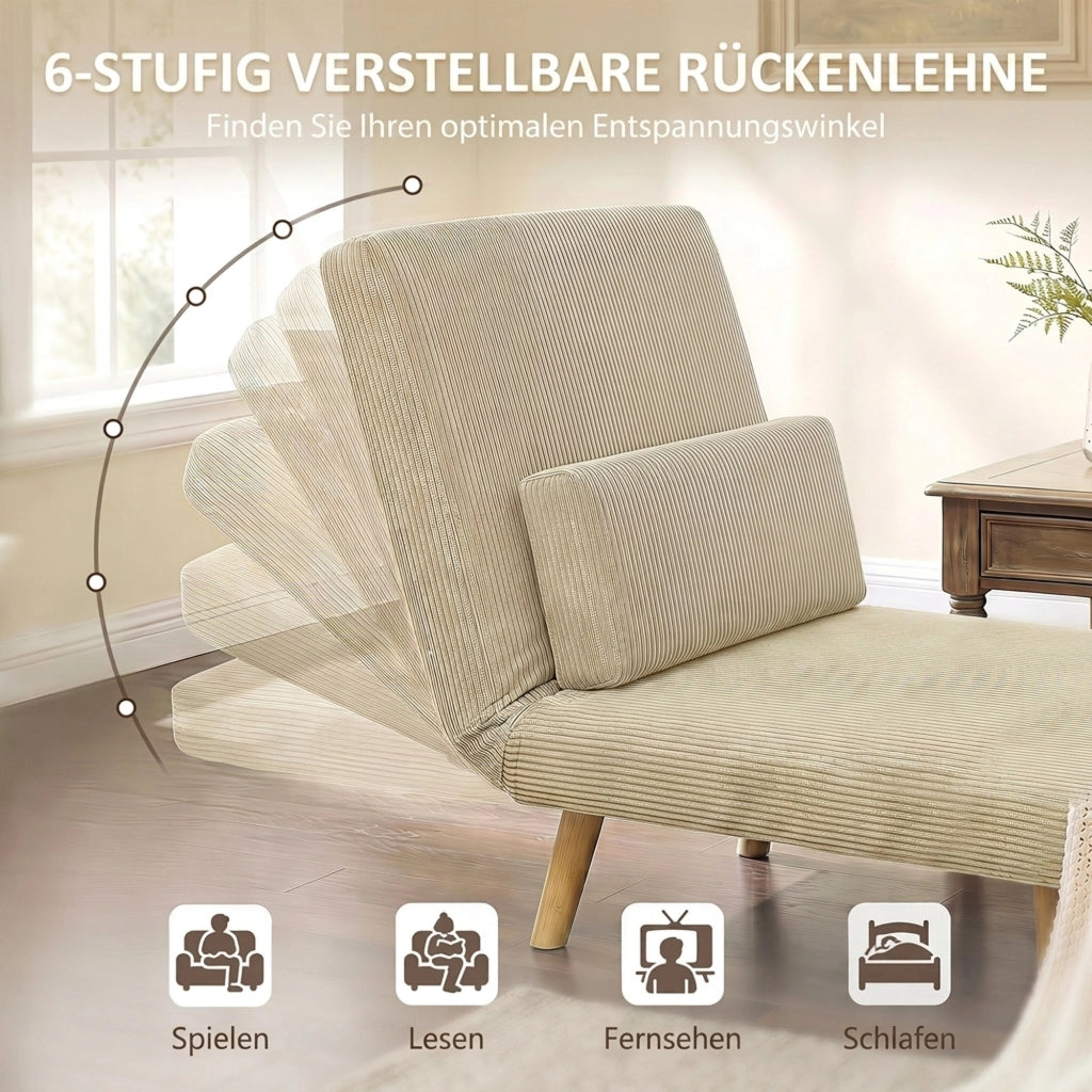 Schlafsessel 3 in 1 Schlafsofa mit Bettfunktion, 90x190cm Beige