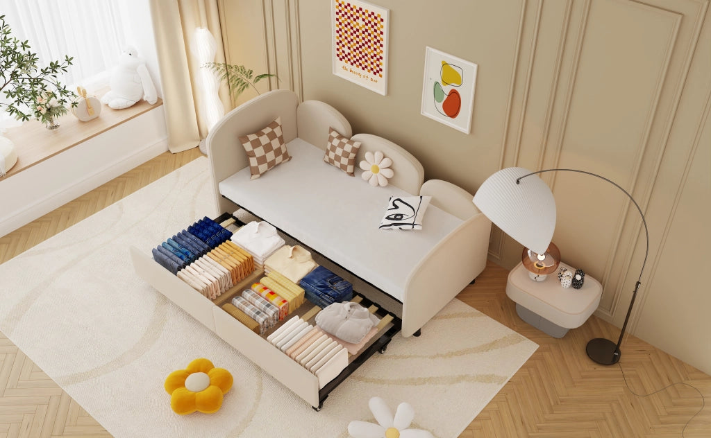 Daybed in velluto con cassetti, 90x200 cm