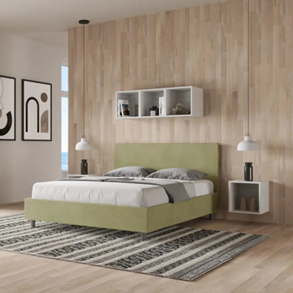 Letto matrimoniale contenitore imbottito 160x190 microfibra tè verde Adele