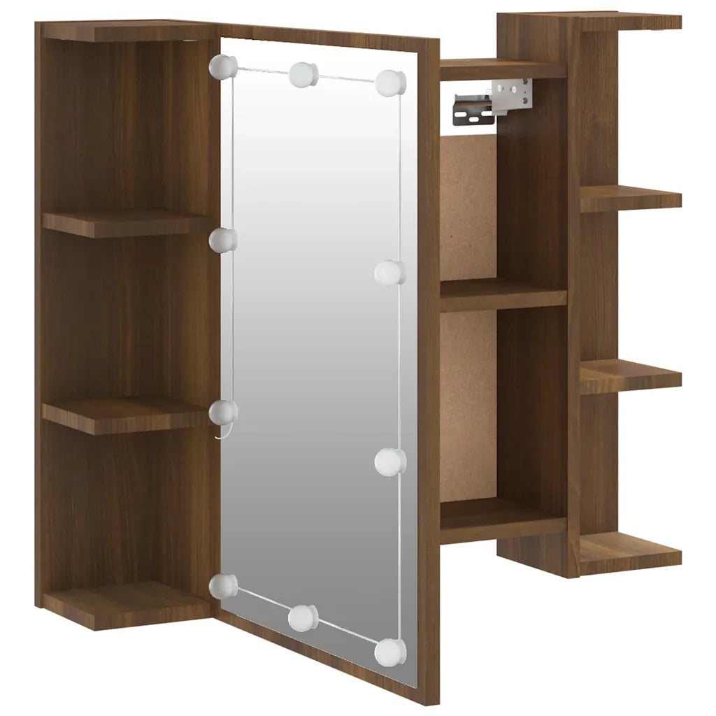 Mobile a Specchio con LED Rovere Marrone 70x16,5x60 cm 820453