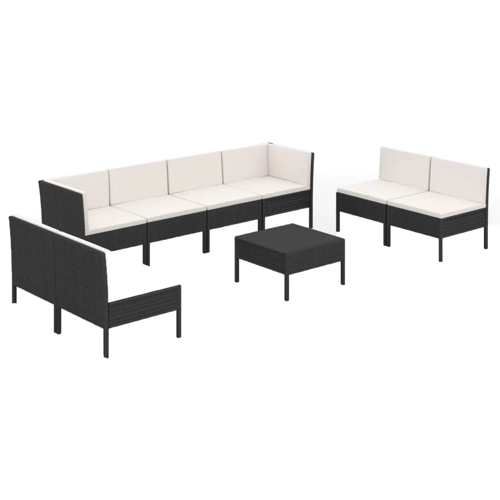 Set Divani da Giardino 9 pz con Cuscini in Polyrattan Nero 3094360