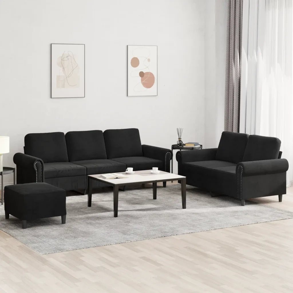 Set di Divani 3 pz con Cuscini Nero in Velluto 3202265