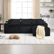 DIVANO modulare con chaise longue e 2 posti 257x90-160x62 cm nero