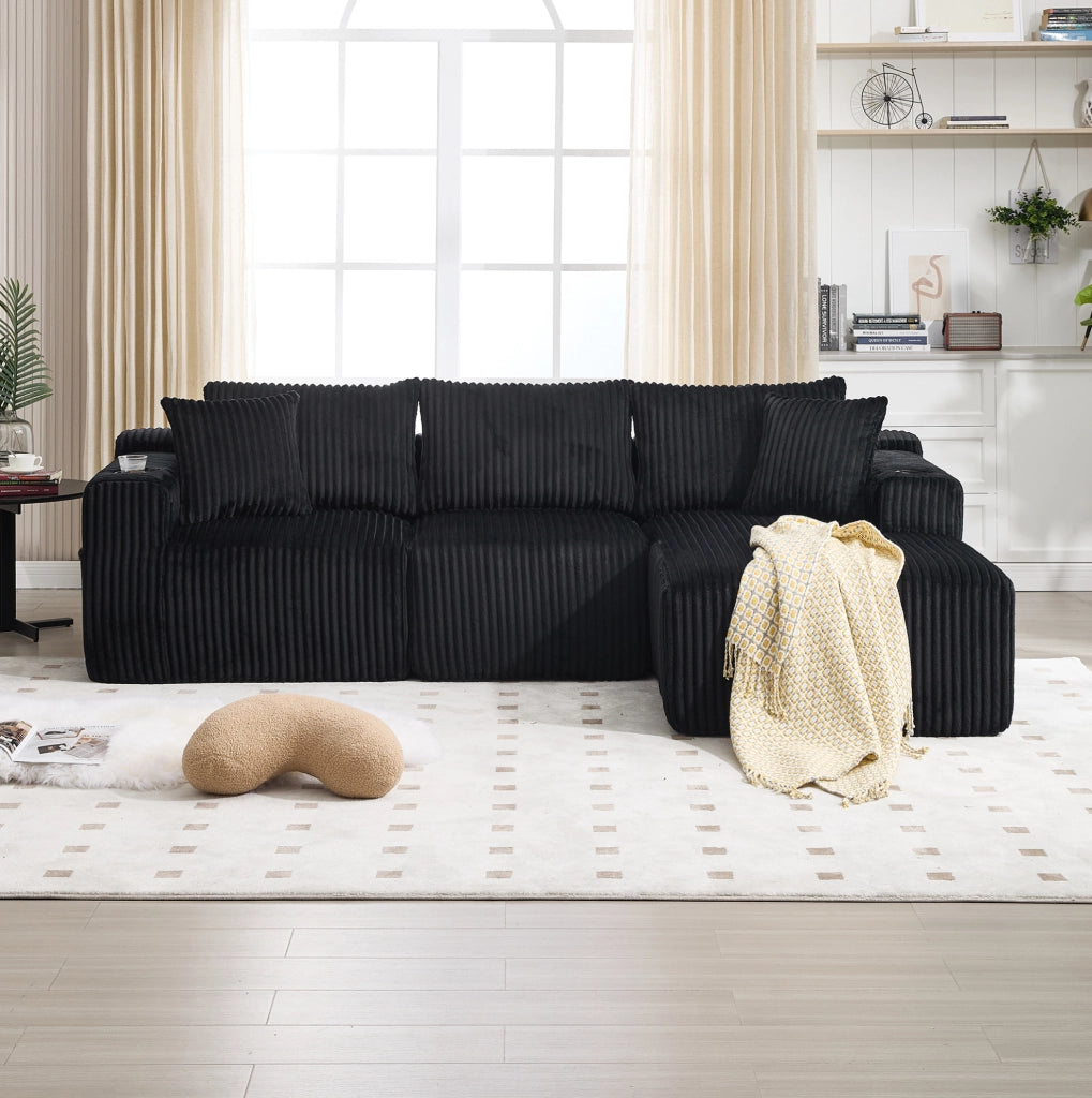 DIVANO modulare con chaise longue e 2 posti 257x90-160x62 cm nero